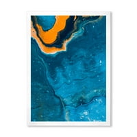 Designart 'Absztrakt márványkompozíció narancssárga és kék III' modern keretes művészet nyomtatás