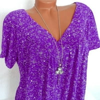 Női ingek női Molett méretű rövid ujjú V-nyakú nyomtatási blúz pulóver felsők ing lila XXXXXL