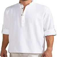Colisha Férfi pólók Henley nyak felsők egyszínű blúz Rendszeres Fit Holiday Hosszú ujjú póló fehér 3XL
