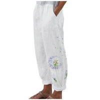 Női Pamut vászon Nadrág zsebbel Boho kényelmes Magas derék pitypang Virágmintás Holiday Beach széles lábú Capri nadrág