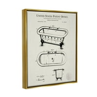 Stupell Industries Vintage Tub fürdőszoba diagram grafikus művészet fém arany úszó keretes vászon nyomtatott fali művészet,