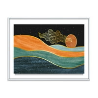Designart 'Absztrakt természet Sea Sun Sky Mountain Landscape' Modern keretes vászon fali művészet nyomtatás
