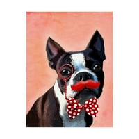 Védjegy Szépművészet 'Boston Terrier Portré, piros csokornyakkendővel és bajuszos vászon művészete, Fab Funky