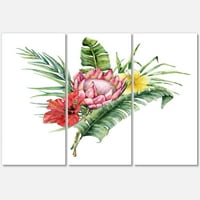 Designart 'Virágcsokor Protea Plumeria Hibiszkusszal' Hagyományos Vászon Falfestmény Nyomtatás