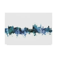 Védjegy képzőművészet 'Thun Svájc kék kékeszöld Skyline' vászon művészet Michael Tompsett