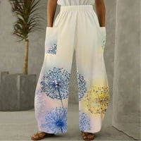 Női Alkalmi nyomtatás zsebre rugalmas Közép-derék nadrág kényelmes széles lábú laza nadrág Khaki XL