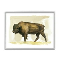 Stupell bölény vidéki állatok akvarell állatok és rovarok festés szürke keretes művészet nyomtatott fali művészet